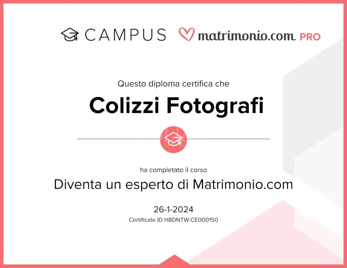 Certificato Matrimonio.com Colizzi Fotografi