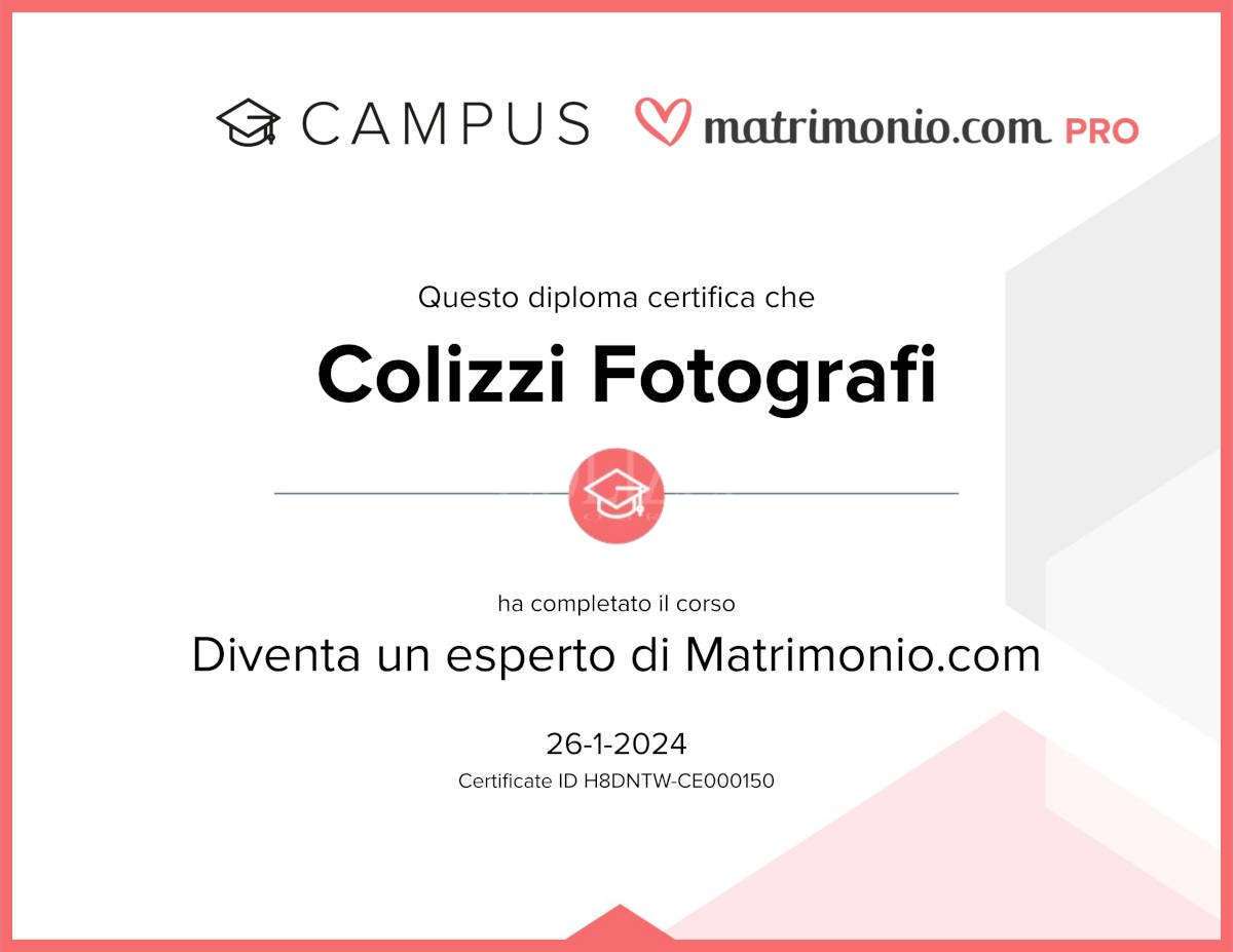 Certificato Matrimonio.com Colizzi Fotografi